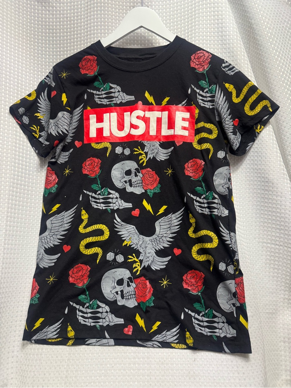 Hustle Graphic Black Short Sleeve Tee with Red Logo